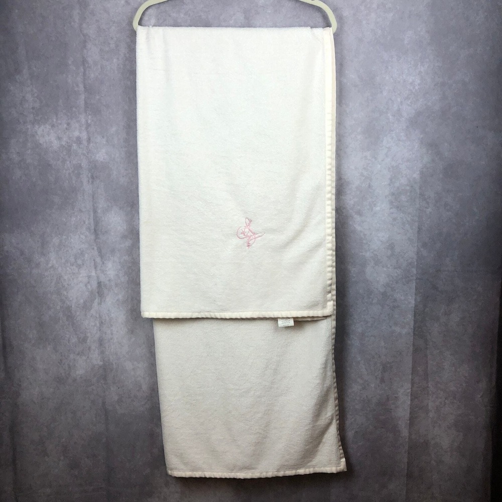 Pottery‎ Barn Baby Blanket Cream Satin Trim Pink Embroidered L Monogram Nursery